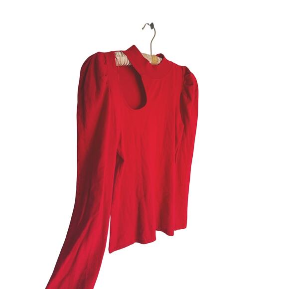 Cyrus Red Sweater Puff Sleeves Cutout Small Bold Red Retail $89 Pit to Pit 14.5" - Picture 3 of 7